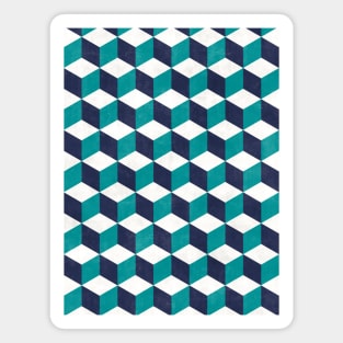 Geometric Cube Pattern - Turquoise, White, Blue Concrete Magnet